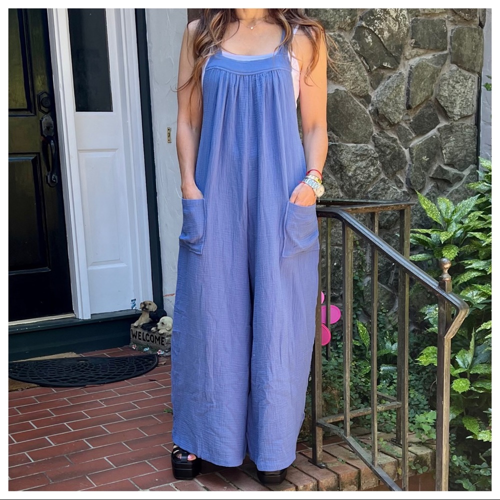 ShopEvelynne Lavender Blue Sleeveless Wide-Leg Jumpsuit - Picture 6 of 7
